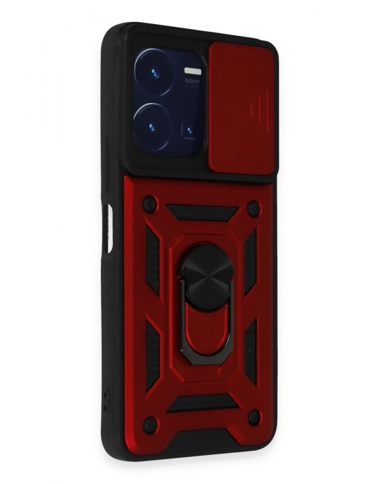 Newface Vivo Y35 Kılıf Pars Lens Yüzüklü Silikon - Kırmızı