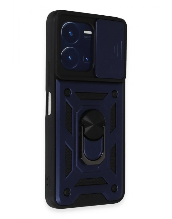 Newface Vivo Y35 Kılıf Pars Lens Yüzüklü Silikon - Lacivert