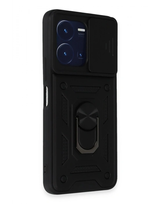 Newface Vivo Y35 Kılıf Pars Lens Yüzüklü Silikon - Siyah