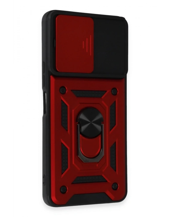 Newface Vivo Y36 Kılıf Pars Lens Yüzüklü Silikon - Kırmızı