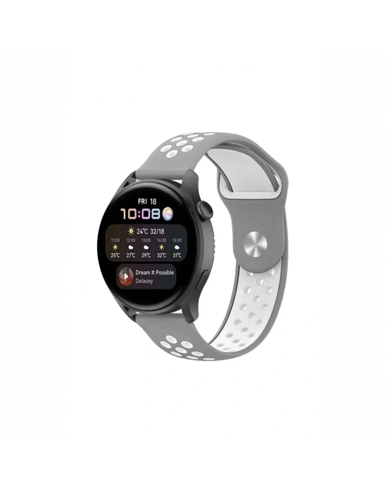 Newface Watch 20mm Spor Delikli Kordon - Gri-Beyaz