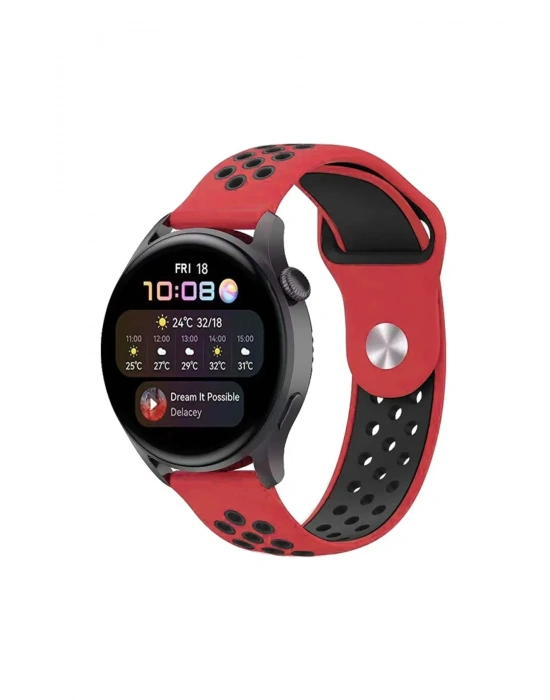 Newface Watch 20mm Spor Delikli Kordon - Kırmızı-Siyah