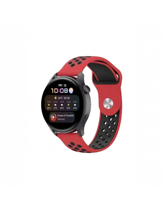 Newface Watch 20mm Spor Delikli Kordon - Kırmızı-Siyah