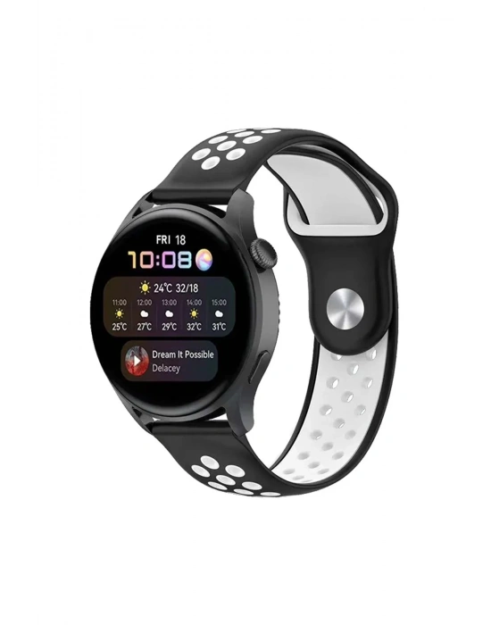 Newface Watch 20mm Spor Delikli Kordon - Siyah-Beyaz