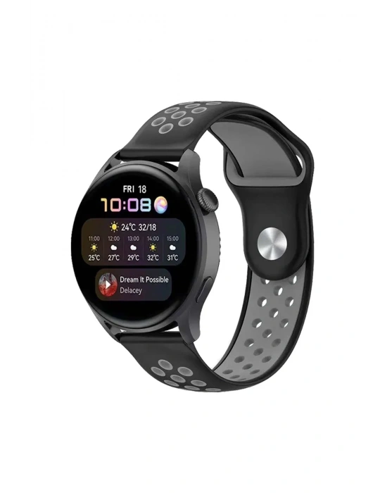 Newface Watch 20mm Spor Delikli Kordon - Siyah-Gri