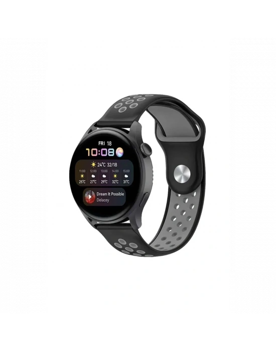 Newface Watch 20mm Spor Delikli Kordon - Siyah-Gri