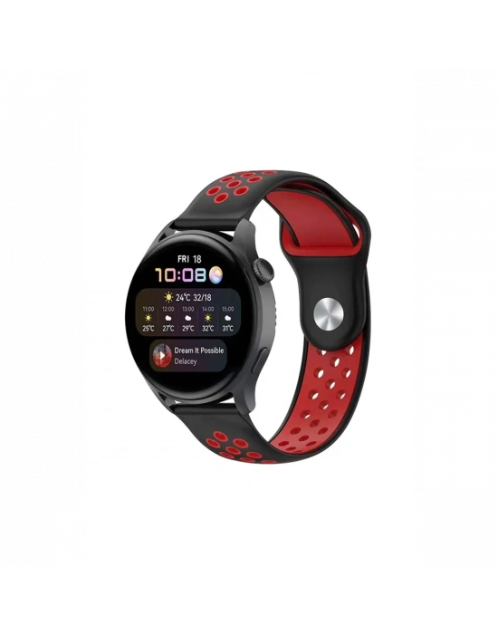 Newface Watch 20mm Spor Delikli Kordon - Siyah-Kırmızı