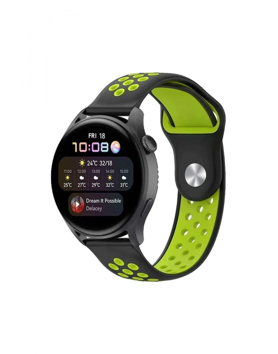 Newface Watch 20mm Spor Delikli Kordon - Siyah-Yeşil