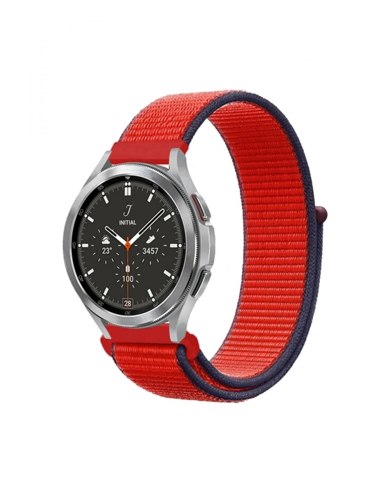 Newface Watch 22mm Hasırlı Cırtcırtlı Kordon - Kırmızı