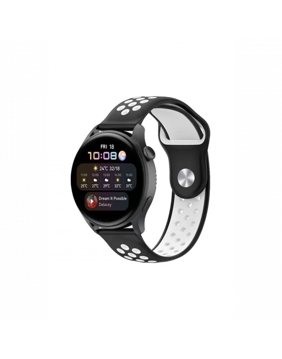 Newface Watch 22mm Spor Delikli Kordon - Siyah-Beyaz