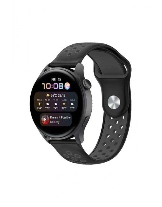 Newface Watch 22mm Spor Delikli Kordon - Siyah-Füme