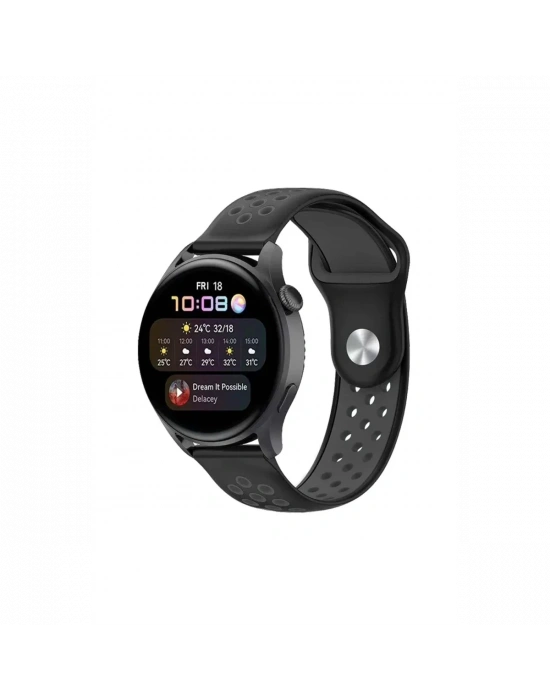 Newface Watch 22mm Spor Delikli Kordon - Siyah-Füme