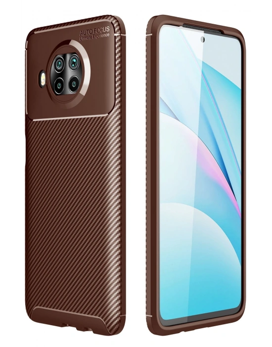 Newface Xiaomi Mi 10T Lite Kılıf Auto Focus Karbon Kapak - Kahverengi