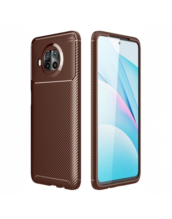 Newface Xiaomi Mi 10T Lite Kılıf Auto Focus Karbon Kapak - Kahverengi