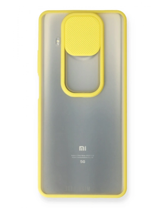Newface Xiaomi Mi 10T Lite Kılıf Palm Buzlu Kamera Sürgülü Silikon - Sarı