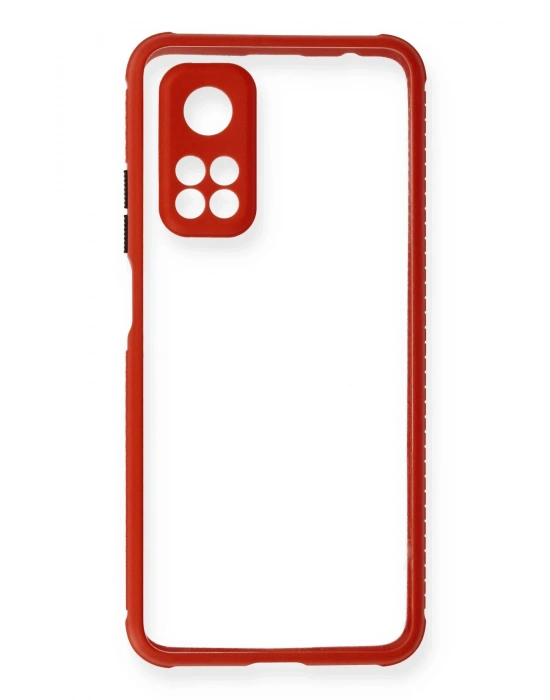 Newface Xiaomi Mi 10T Pro Kılıf Miami Şeffaf Silikon - Kırmızı