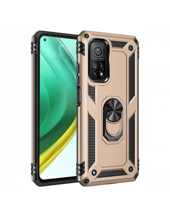 Newface Xiaomi Mi 10T Pro Kılıf Sofya Yüzüklü Silikon Kapak - Gold