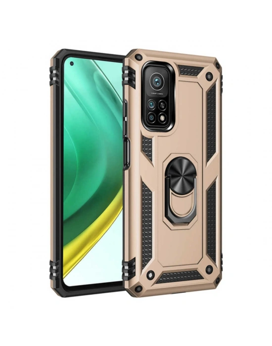 Newface Xiaomi Mi 10T Pro Kılıf Sofya Yüzüklü Silikon Kapak - Gold