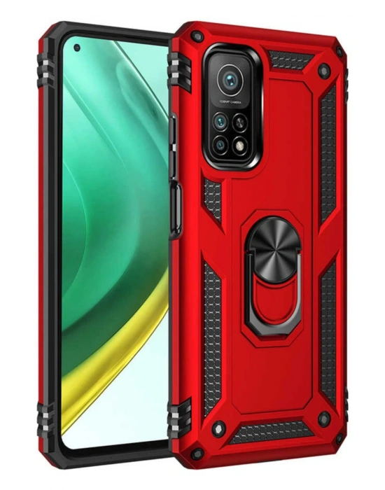 Newface Xiaomi Mi 10T Pro Kılıf Sofya Yüzüklü Silikon Kapak - Kırmızı