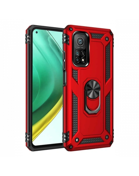 Newface Xiaomi Mi 10T Pro Kılıf Sofya Yüzüklü Silikon Kapak - Kırmızı