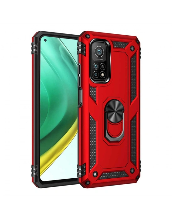 Newface Xiaomi Mi 10T Pro Kılıf Sofya Yüzüklü Silikon Kapak - Kırmızı