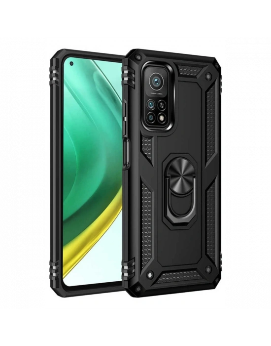 Newface Xiaomi Mi 10T Pro Kılıf Sofya Yüzüklü Silikon Kapak - Siyah