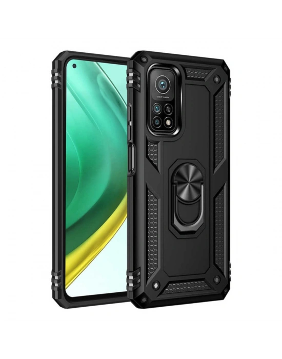 Newface Xiaomi Mi 10T Pro Kılıf Sofya Yüzüklü Silikon Kapak - Siyah