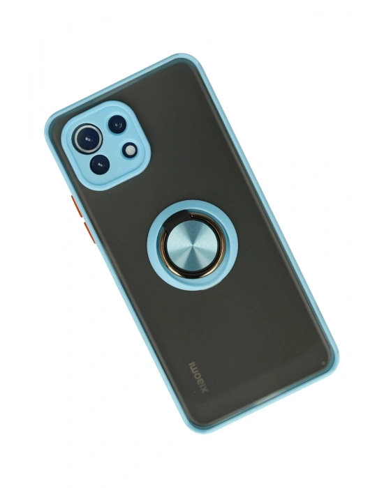 Newface Xiaomi Mİ 11 Lite Kılıf Montreal Yüzüklü Silikon Kapak - Buz Mavi