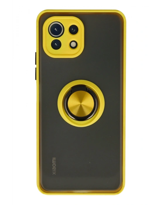 Newface Xiaomi Mİ 11 Lite Kılıf Montreal Yüzüklü Silikon Kapak - Sarı