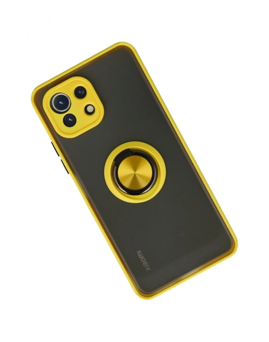 Newface Xiaomi Mİ 11 Lite Kılıf Montreal Yüzüklü Silikon Kapak - Sarı