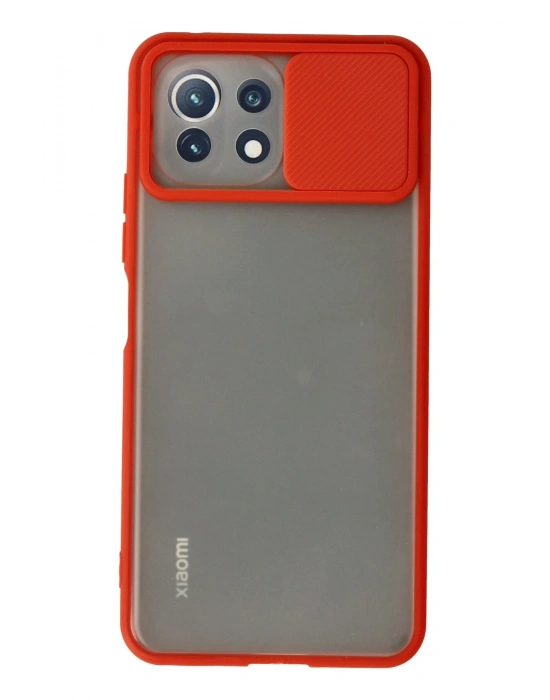 Newface Xiaomi Mİ 11 Lite Kılıf Palm Buzlu Kamera Sürgülü Silikon - Kırmızı