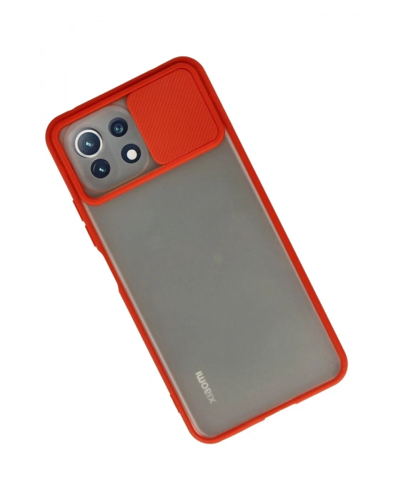 Newface Xiaomi Mİ 11 Lite Kılıf Palm Buzlu Kamera Sürgülü Silikon - Kırmızı