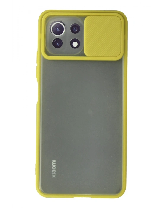 Newface Xiaomi Mİ 11 Lite Kılıf Palm Buzlu Kamera Sürgülü Silikon - Sarı