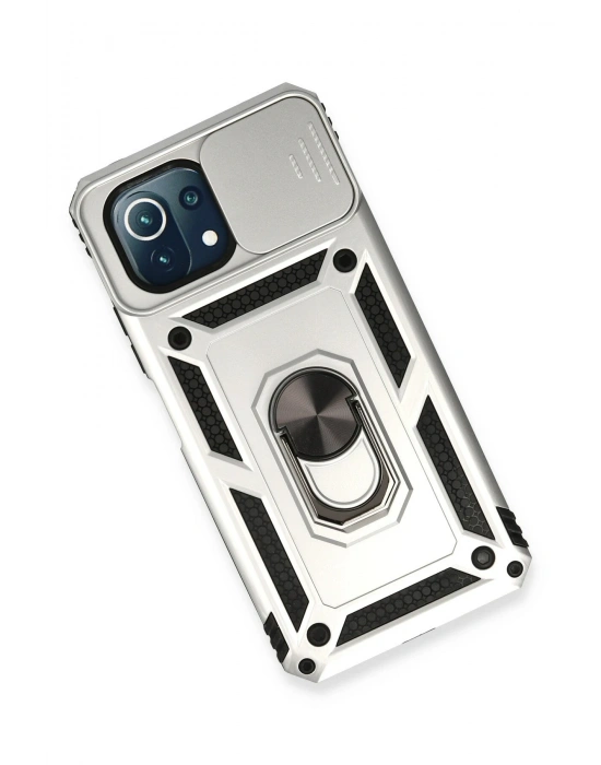 Newface Xiaomi Mİ 11 Lite Kılıf Pars Lens Yüzüklü Silikon - Gümüş