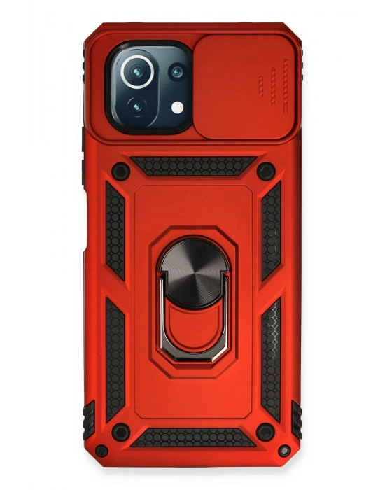 Newface Xiaomi Mİ 11 Lite Kılıf Pars Lens Yüzüklü Silikon - Kırmızı