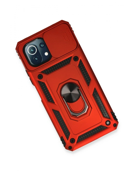 Newface Xiaomi Mİ 11 Lite Kılıf Pars Lens Yüzüklü Silikon - Kırmızı