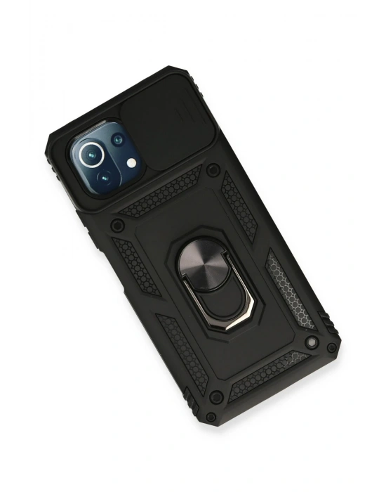 Newface Xiaomi Mİ 11 Lite Kılıf Pars Lens Yüzüklü Silikon - Siyah