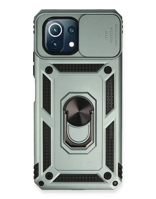 Newface Xiaomi Mİ 11 Lite Kılıf Pars Lens Yüzüklü Silikon - Yeşil