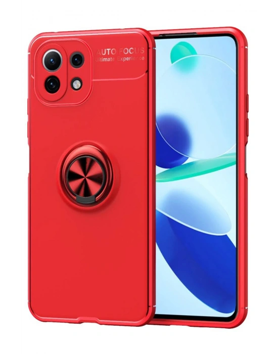 Newface Xiaomi Mİ 11 Lite Kılıf Range Yüzüklü Silikon - Kırmızı