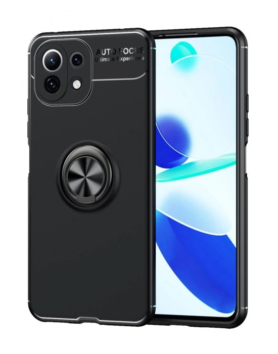 Newface Xiaomi Mİ 11 Lite Kılıf Range Yüzüklü Silikon - Siyah