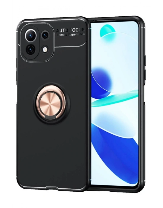 Newface Xiaomi Mİ 11 Lite Kılıf Range Yüzüklü Silikon - Siyah-Gold