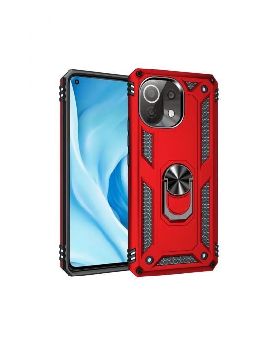 Newface Xiaomi Mİ 11 Lite Kılıf Sofya Yüzüklü Silikon Kapak - Kırmızı