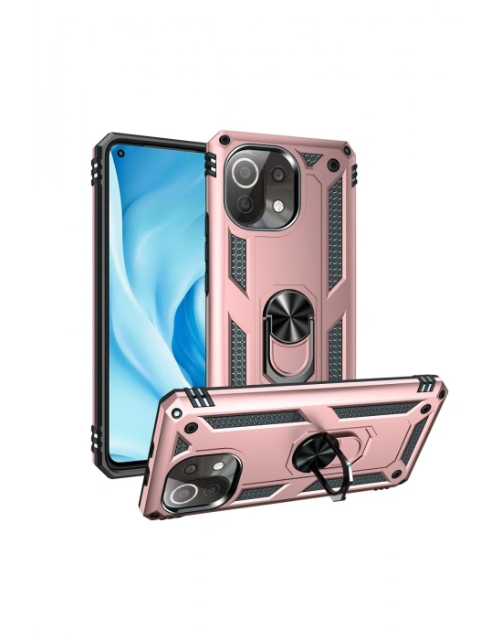 Newface Xiaomi Mİ 11 Lite Kılıf Sofya Yüzüklü Silikon Kapak - Rose