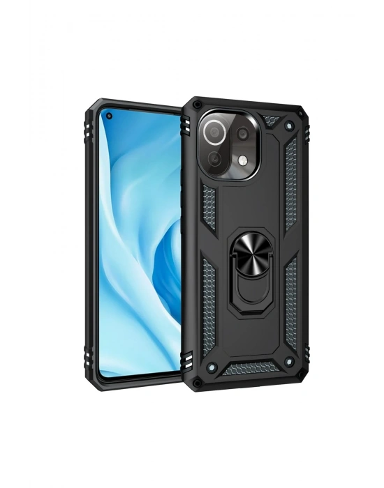 Newface Xiaomi Mİ 11 Lite Kılıf Sofya Yüzüklü Silikon Kapak - Siyah