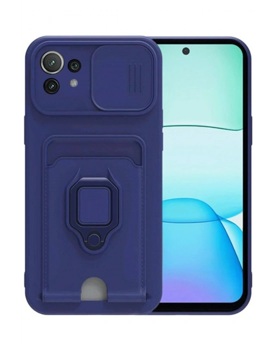 Newface Xiaomi Mİ 11 Lite Kılıf Zuma Kartvizitli Yüzüklü Silikon - Lacivert