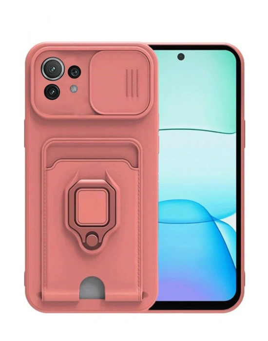 Newface Xiaomi Mİ 11 Lite Kılıf Zuma Kartvizitli Yüzüklü Silikon - Pembe