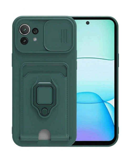 Newface Xiaomi Mİ 11 Lite Kılıf Zuma Kartvizitli Yüzüklü Silikon - Yeşil