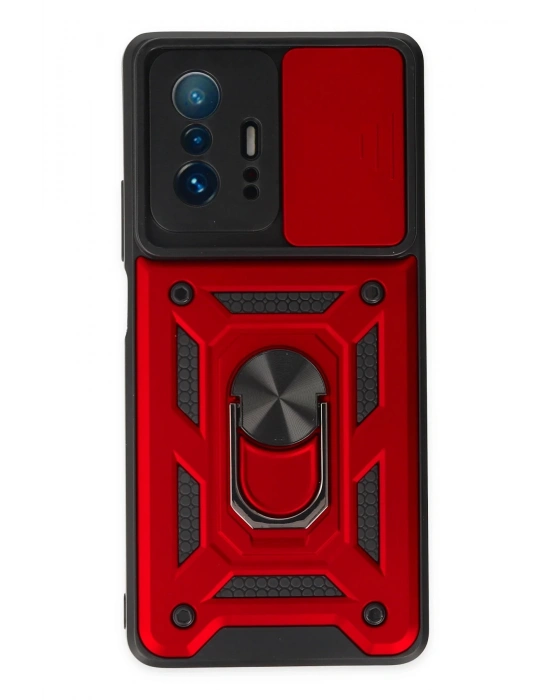 Newface Xiaomi Mi 11T Pro Kılıf Pars Lens Yüzüklü Silikon - Kırmızı