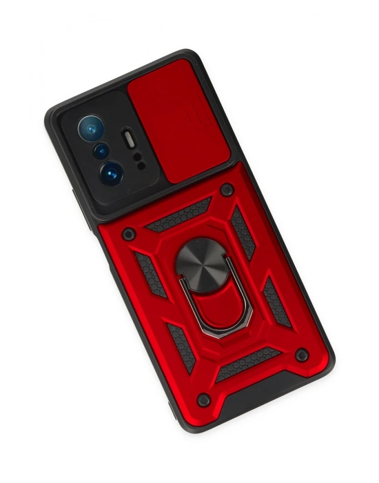 Newface Xiaomi Mi 11T Pro Kılıf Pars Lens Yüzüklü Silikon - Kırmızı