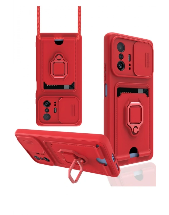 Newface Xiaomi Mi 11T Pro Kılıf Zuma Kartvizitli Yüzüklü Silikon - Kırmızı